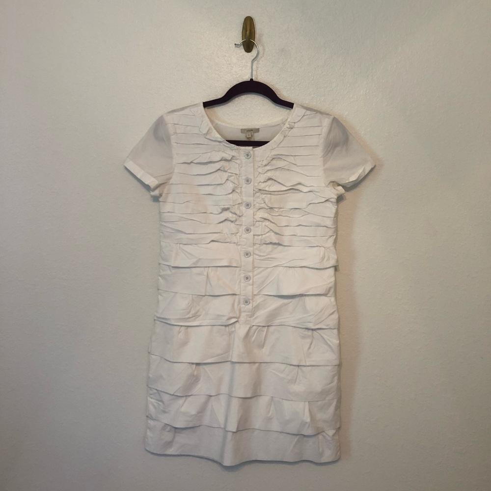 J. Crew White Cotton Ruffle Dress